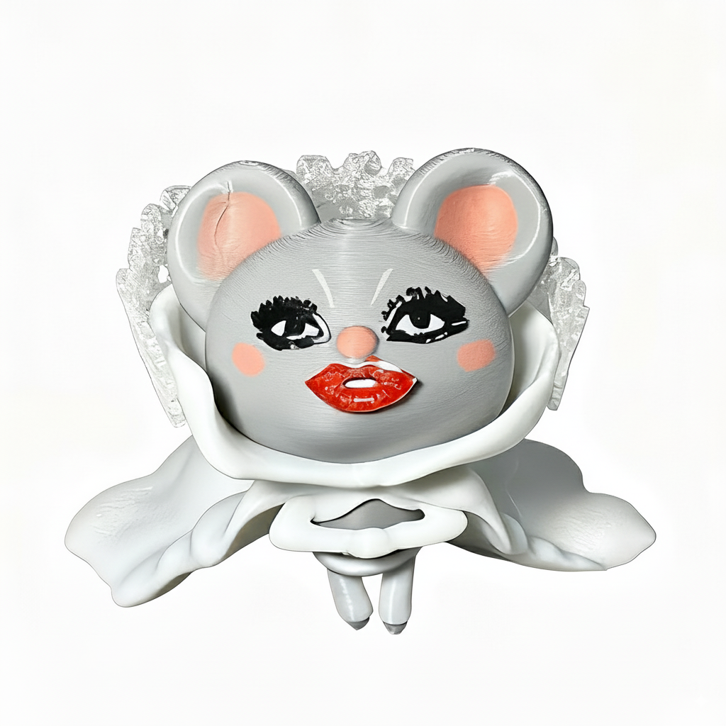 Cute Gaga-inspired Labubu doll with transparent white PLA design and lace edge, inspired by Abracadabra MV Grammy Ads 2025